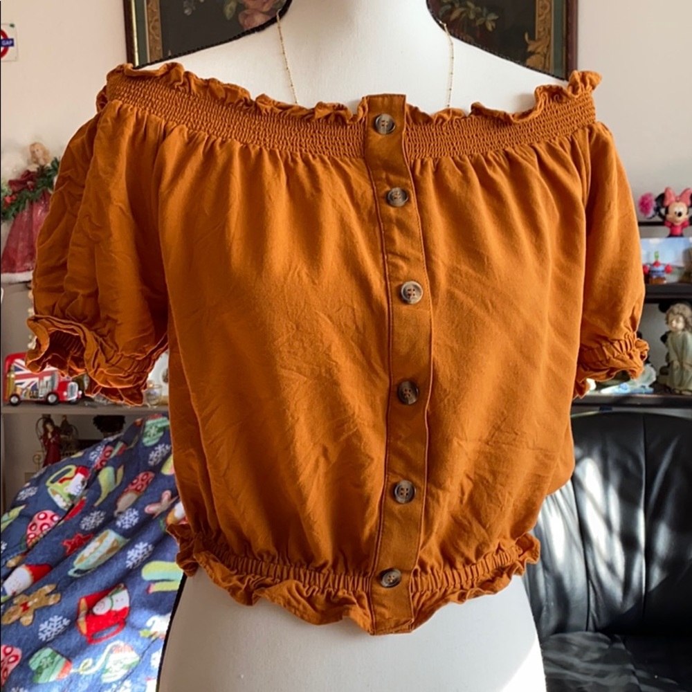 Brown off shoulder blouse